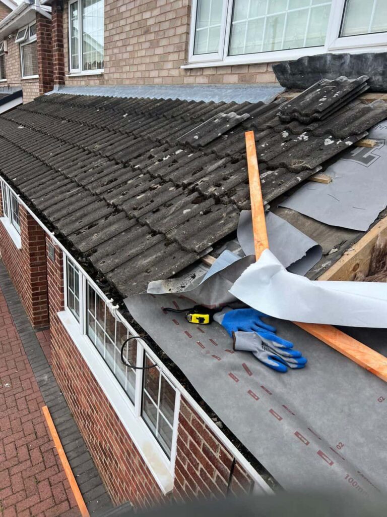 This is a photo of a pitched roof which is being repaired. The existing roof was leaking badly. Works carried out by TRP Roofing Woodmansey